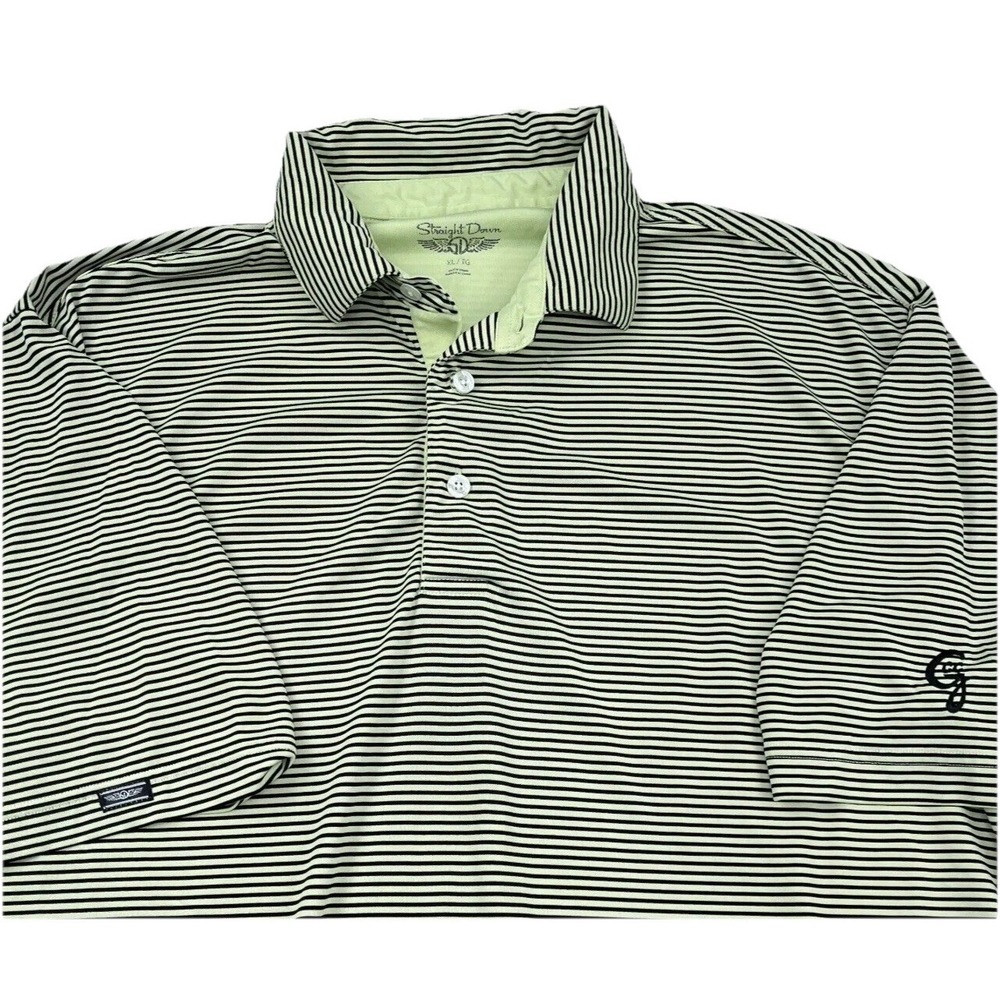 Straight Down Polo Shirt Men XL Yellow Black Striped Performance Golf Club Adult